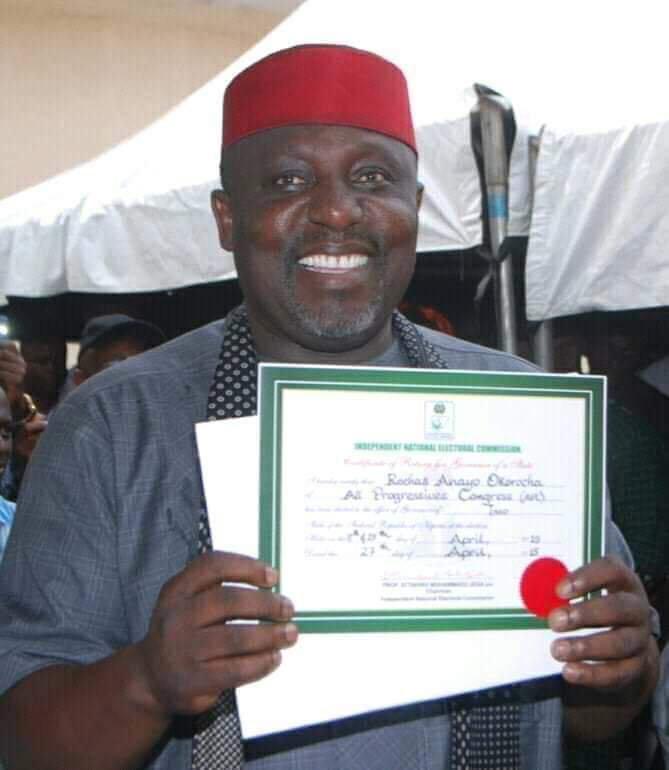 Okorocha Finally Gets Cretificate Of Return From INEC